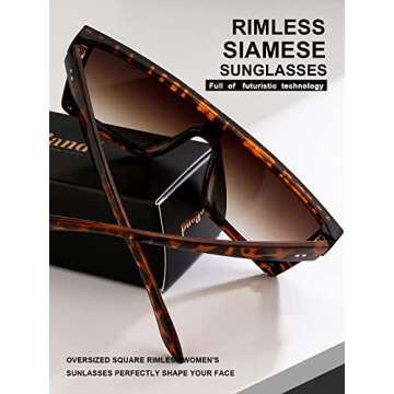 SeeBand Square Oversized Sunglasses for Women Men Fashion Flat Top Mirror Sunnies Vintage Shades Goggle Siamese Lens Big Thick Frame (Leopard/Gradient Brown)