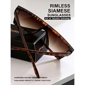SeeBand Square Oversized Sunglasses for Women Men Fashion Flat Top Mirror Sunnies Vintage Shades Goggle Siamese Lens Big Thick Frame (Leopard/Gradient Brown)
