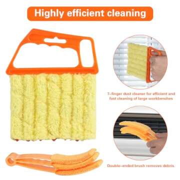 4 Window Venetian Blind Cleaner Duster Tool, Blind Duster for Cleaning, Microfiber 7 Finger Duster Brush Dusting Cleaner Tool for Window Shutters Air Conditioner Vinyl Wood Blinds, with 4 Cloth Cover