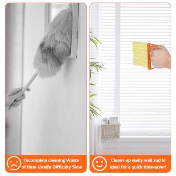 4 Window Venetian Blind Cleaner Duster Tool, Blind Duster for Cleaning, Microfiber 7 Finger Duster Brush Dusting Cleaner Tool for Window Shutters Air Conditioner Vinyl Wood Blinds, with 4 Cloth Cover