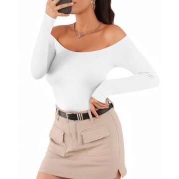 MANGOPOP Off The Shoulder Long Sleeve Bodysuit for Women