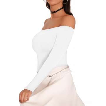 MANGOPOP Off The Shoulder Long Sleeve Bodysuit for Women