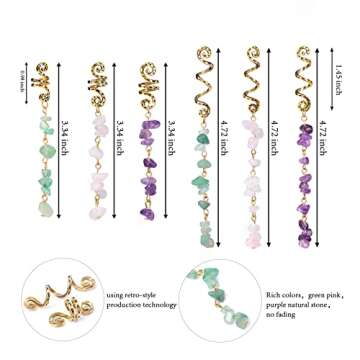 Vinswet Colored Natural Stone Tassels Hair Jewelry for Braids,Crystal Loc Dreadlock Accessories Gold...