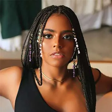 Vinswet Colored Natural Stone Tassels Hair Jewelry for Braids,Crystal Loc Dreadlock Accessories Gold Hair Spirals Gems Charms for Women Girls(pack of 6)