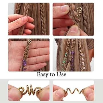 Vinswet Colored Natural Stone Tassels Hair Jewelry for Braids,Crystal Loc Dreadlock Accessories Gold Hair Spirals Gems Charms for Women Girls(pack of 6)