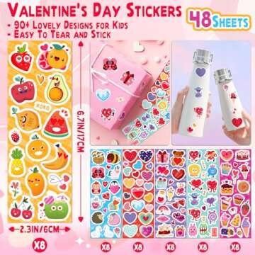 LINAYE 48 Sheets Valentines Stickers Bulk for Kids, 720PCS Cute Valentines Day Stickers for Classroo...