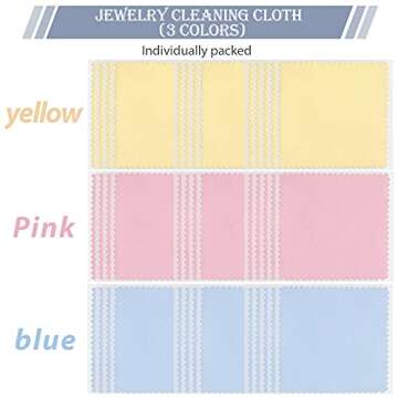 Moukeren 150 Pcs Jewelry Cleaning Cloth Soft Polish Cloth Individually Jewelry Cleaner for Silver Gold Jewelry Glasses Watch (Pink Yellow Blue)