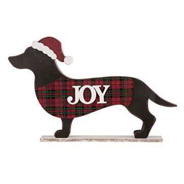 Glitzhome 21.93" L Wooden Metal Dachshund Standing Front Door Porch Sign Christmas Welcome Sign Outdoor Indoor Welcome Joy Sign Xmas Holiday Decorations