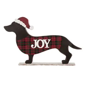 Glitzhome 21.93" L Wooden Metal Dachshund Standing Front Door Porch Sign Christmas Welcome Sign Outdoor Indoor Welcome Joy Sign Xmas Holiday Decorations