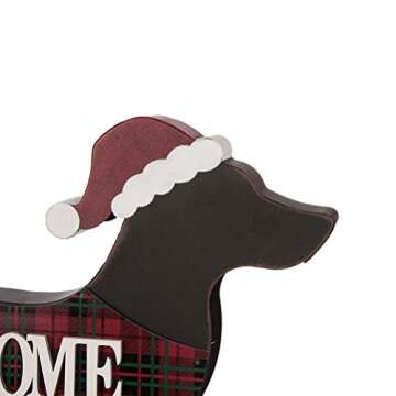 Glitzhome 21.93" L Wooden Metal Dachshund Standing Front Door Porch Sign Christmas Welcome Sign Outdoor Indoor Welcome Joy Sign Xmas Holiday Decorations