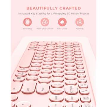 PEIOUS Wireless Keyboard and Mouse Combo, Cute Pink Keyboard & Mouse with USB and Type C Receiver, Full Size Wireless Combo Compatible for MacBook, Windows, Laptop, PC - Pink