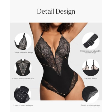 Popilush Tummy Control Lace Bodysuit XL Black Shapewear