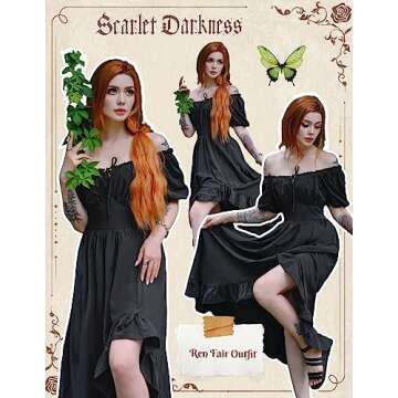 Scarlet Darkness Summer Dresses for Women Milkmaid Cottagecore High Low Black Goth Dress Black L