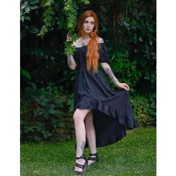 Scarlet Darkness Summer Dresses for Women Milkmaid Cottagecore High Low Black Goth Dress Black L