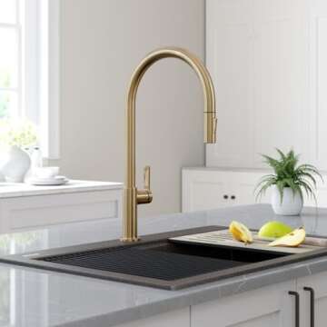 KRAUS Oletto High-Arc Single Handle Pull-Down Kitchen Faucet in Spot Free Antique Champagne Bronze, ...