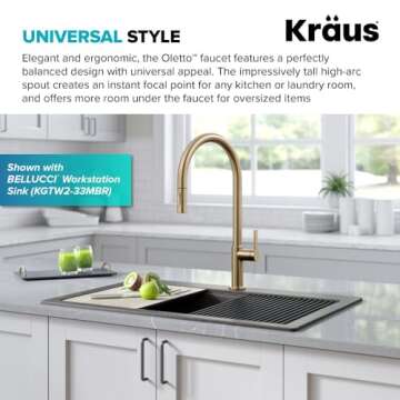 KRAUS Oletto High-Arc Single Handle Pull-Down Kitchen Faucet in Spot Free Antique Champagne Bronze, KPF-2821SFACB