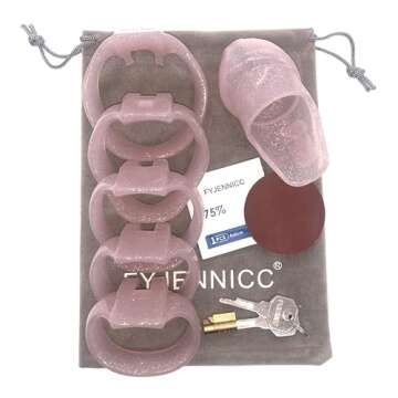FYJENNICC HT-V4 Chastity Cage for Men | 5 Adjustable Wide Rings & 6 Colors | Beginner-Friendly | Adult Sex Toy with Sizing Guide (Pink with Silver Sparkles, Standard)