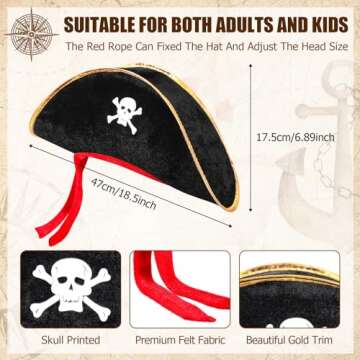 Hsei 4 Pcs Pirate Hat Pirate Costume Party Hats Skull Print for Masquerade Cosplay, Funny Party Supp...