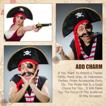 Hsei 4 Pcs Pirate Hat Pirate Costume Party Hats Skull Print for Masquerade Cosplay, Funny Party Supplies, Fancy Dress Favors