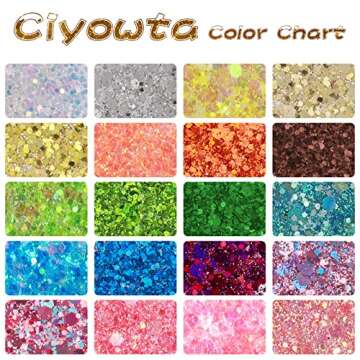 CIYOWTA Holographic Glitter, Chunky and Fine Glitter Mix, Set of 20 Colors 10g, Glitter for Crafts Tumblers, Iridescent Glitter Flakes, Eye Hair Face Body Chunky Glitter, Glitter Flakes Sequins Set