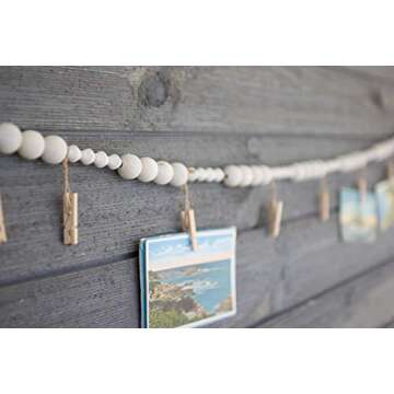 KALALOU Wood Bead Garland with Photo Holders - Off White