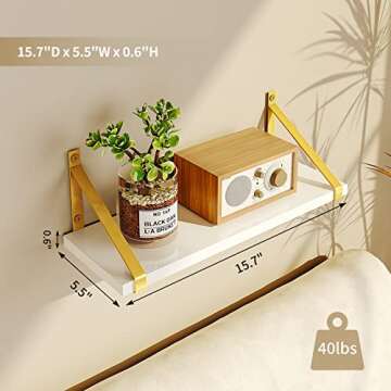 Fixwal White Floating Shelves, Wall Mounted Bathroom Shelves Set of 3, Farmhouse Wall Decor for Bedroom, Kitchen, Living Room and Plants (Gold Bracket)