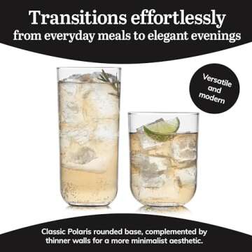 Libbey Polaris Tumbler and Rocks Glass Set, Elegant Drinkware Glasses Set, Lead-Free Tall Drinking Glasses with Modern Clean Lines, Dishwasher Safe Drinking Glasses Set of 16, Axis