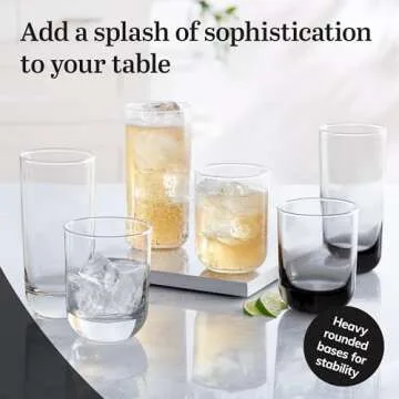 Libbey Polaris Tumbler and Rocks Glass Set, Elegant Drinkware Glasses Set, Lead-Free Tall Drinking Glasses with Modern Clean Lines, Dishwasher Safe Drinking Glasses Set of 16, Axis