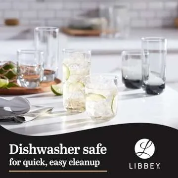 Libbey Polaris Tumbler and Rocks Glass Set, Elegant Drinkware Glasses Set, Lead-Free Tall Drinking Glasses with Modern Clean Lines, Dishwasher Safe Drinking Glasses Set of 16, Axis