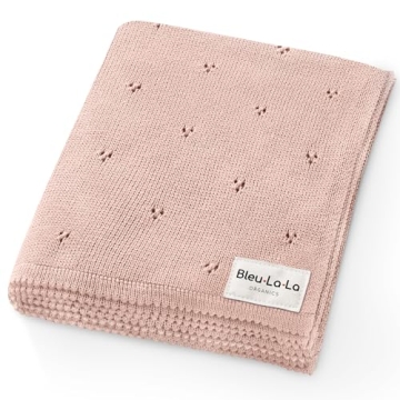 Bleu La La Organic Pointelle Receiving Swaddle Blanket for Girls - 100% Luxury Organic Soft Cotton K...
