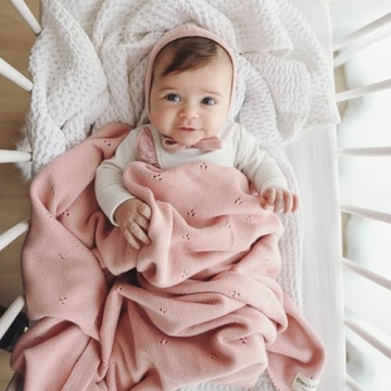 Bleu La La Organic Pointelle Receiving Swaddle Blanket for Girls - 100% Luxury Organic Soft Cotton Knit Warm Cozy Cuddle Stroller Crib Blanket for Newborns, Infants, & Toddlers (Ballet Slippers)