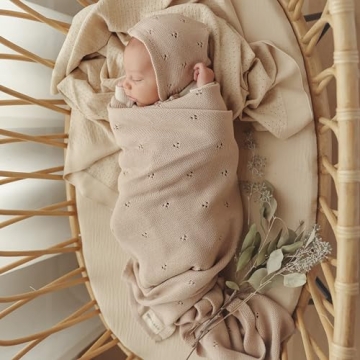 Bleu La La Organic Pointelle Receiving Swaddle Blanket for Girls - 100% Luxury Organic Soft Cotton Knit Warm Cozy Cuddle Stroller Crib Blanket for Newborns, Infants, & Toddlers (Ballet Slippers)
