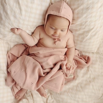 Bleu La La Organic Pointelle Receiving Swaddle Blanket for Girls - 100% Luxury Organic Soft Cotton Knit Warm Cozy Cuddle Stroller Crib Blanket for Newborns, Infants, & Toddlers (Ballet Slippers)