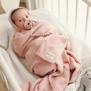 Bleu La La Organic Pointelle Receiving Swaddle Blanket for Girls - 100% Luxury Organic Soft Cotton Knit Warm Cozy Cuddle Stroller Crib Blanket for Newborns, Infants, & Toddlers (Ballet Slippers)