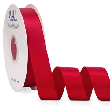 Ribbli Red Satin Ribbon Double Faced Satin 1 inch x Continuous 50 Yards-Red Ribbon for Gift Wrapping...