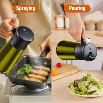 hoforife Glass Olive Oil Dispenser for Kitchen, 2 In 1 Oil Dispenser Bottle & Oil Sprayer for Cooking, Auto Flip Cap, 18oz Black (Light Blockage)