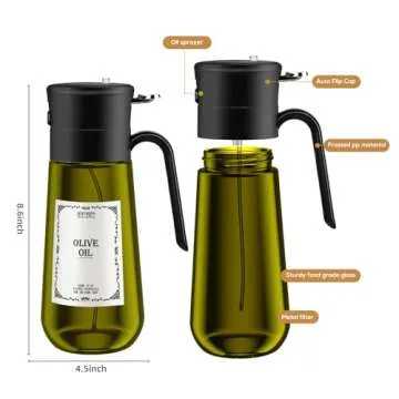hoforife Glass Olive Oil Dispenser for Kitchen, 2 In 1 Oil Dispenser Bottle & Oil Sprayer for Cooking, Auto Flip Cap, 18oz Black (Light Blockage)