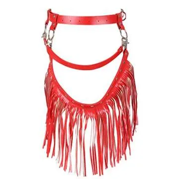 Woman Body Harness Adjustable Dance Clothing Accessories Leg Waist Tassel Gothic Punk Belt (Red)