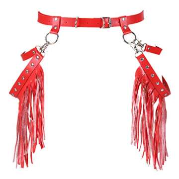 Woman Body Harness Adjustable Dance Clothing Accessories Leg Waist Tassel Gothic Punk Belt (Red)