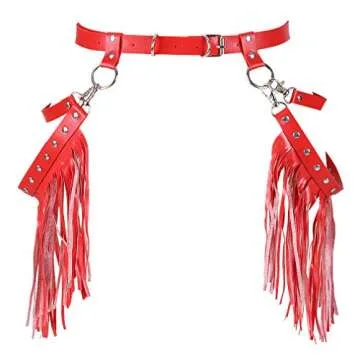 Woman Body Harness Adjustable Dance Clothing Accessories Leg Waist Tassel Gothic Punk Belt (Red)
