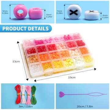 ZANZANYUHANG Pony Beads, 48 Colors Bracelet Making Kit, 6x9mm Beads for Bracelets with Elastic Strings, Beads for Jewelry Making, Multi-Colored Bracelet Beads for Hair Braids, Crafts