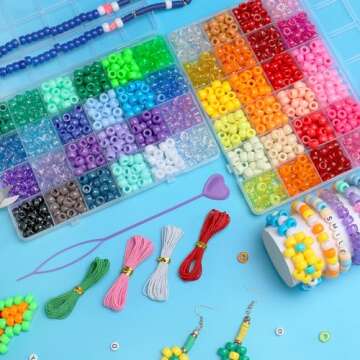 ZANZANYUHANG Pony Beads, 48 Colors Bracelet Making Kit, 6x9mm Beads for Bracelets with Elastic Strings, Beads for Jewelry Making, Multi-Colored Bracelet Beads for Hair Braids, Crafts