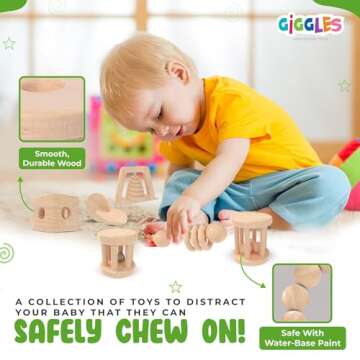 Wooden Baby Toy Rattle Set - Natural Teethers for Infants