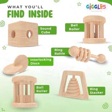Wooden Baby Toy Rattle Set - Natural Teethers for Infants