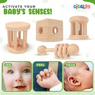 Wooden Baby Toy Rattle Set - Natural Teethers for Infants