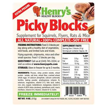 Henry's Picky Blocks - Nutritionally Complete Food for Squirrels, Flying Squirrels, and Chipmunks, 11 Ounces