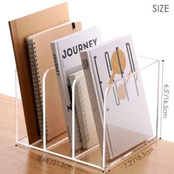 SANRUI Acrylic Magazine Holder Desk Organizer, Clear File Sorter with 3 Vertical Compartments, Magaz...