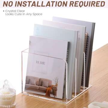 SANRUI Acrylic Magazine Holder Desk Organizer, Clear File Sorter with 3 Vertical Compartments, Magazine File Holder for Home Office, Classroom,B5 Size