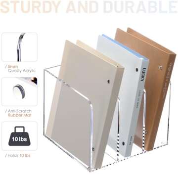 SANRUI Acrylic Magazine Holder Desk Organizer, Clear File Sorter with 3 Vertical Compartments, Magazine File Holder for Home Office, Classroom,B5 Size
