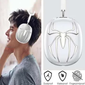 MORWLAT Case Cover for AirPods Max Metal Spider, Clear Cool Soft Cases for Men&Women Accessories Protective Cover for Apple AirPods Max (Silver)